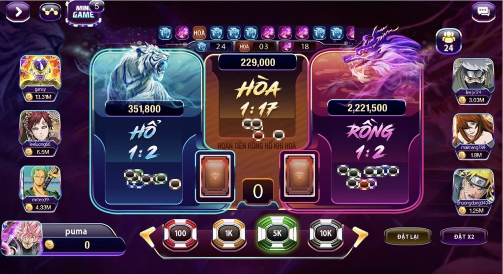 rong ho 2 Hướng dẫn cách chơi Rồng Hổ 789Club